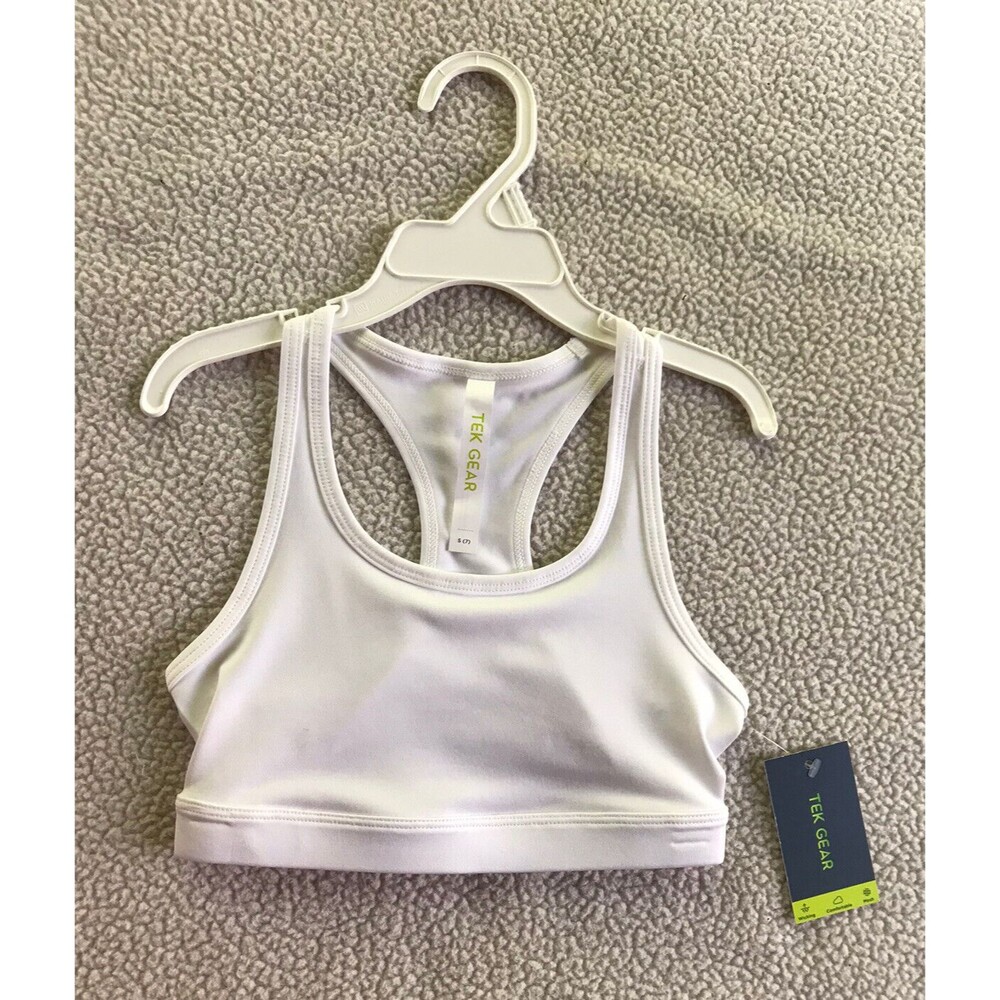 Tek gear girls white Racerback sports bra Size 7 Light Support Low Impact NWT